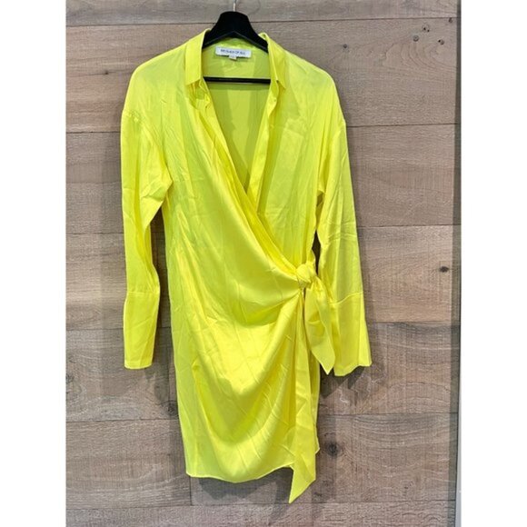 MOTHER OF ALL Gisele Silk Mini Dress - Neon Yellow SIZE S - Picture 2 of 11